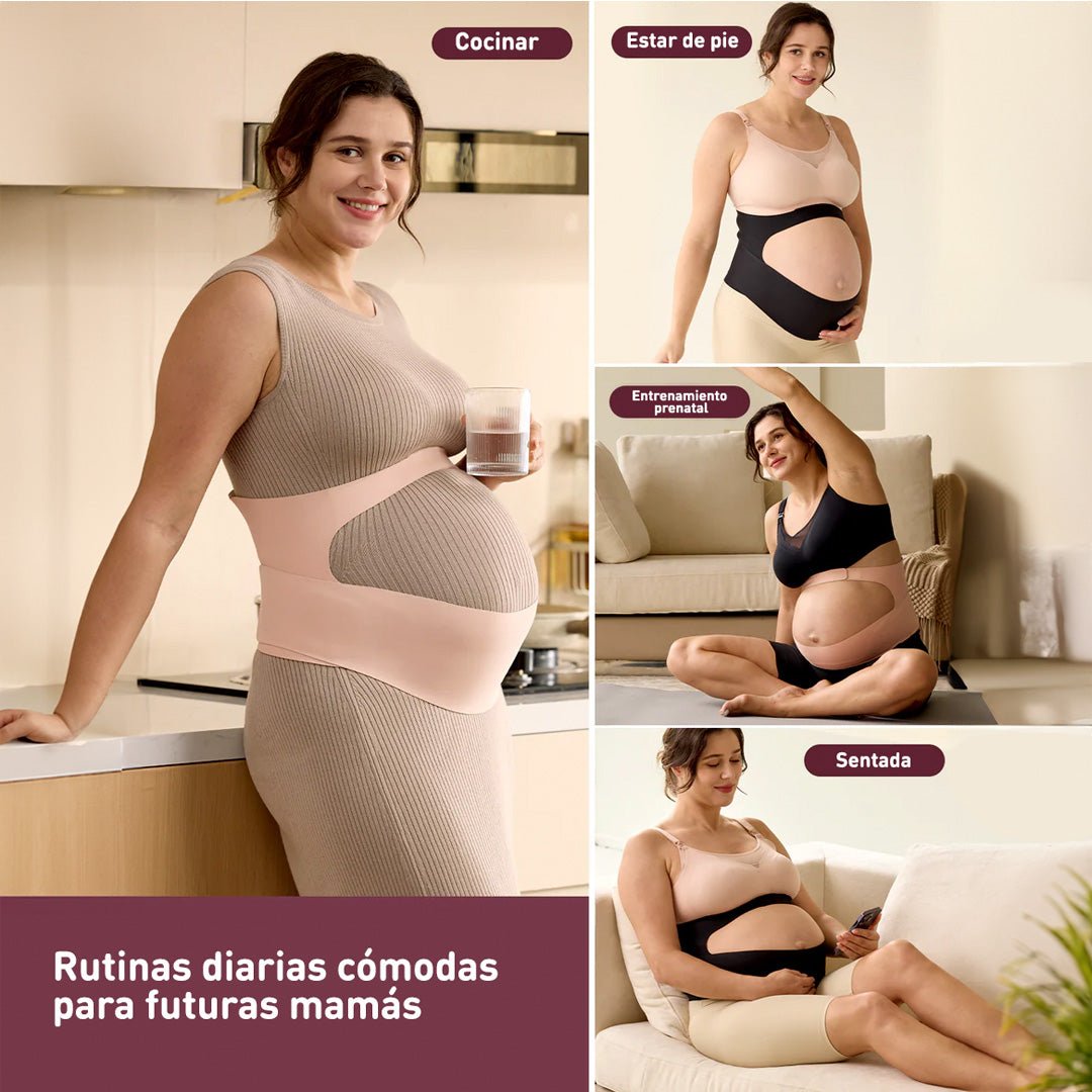 Uso diario de una mujer embaraza del Cinturón de embarazo color negro de Momcozy