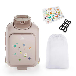 Maleta infantil 2 en 1 con asiento Cabby de Kinderkraft color Rosa, detalle de las ruedas con luces LED