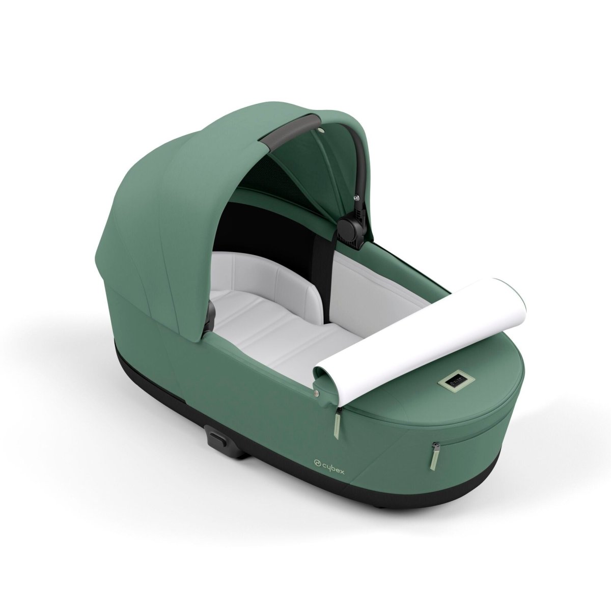 Moisés Priam Cybex color Leaf Green, vista lateral con capota cerrada