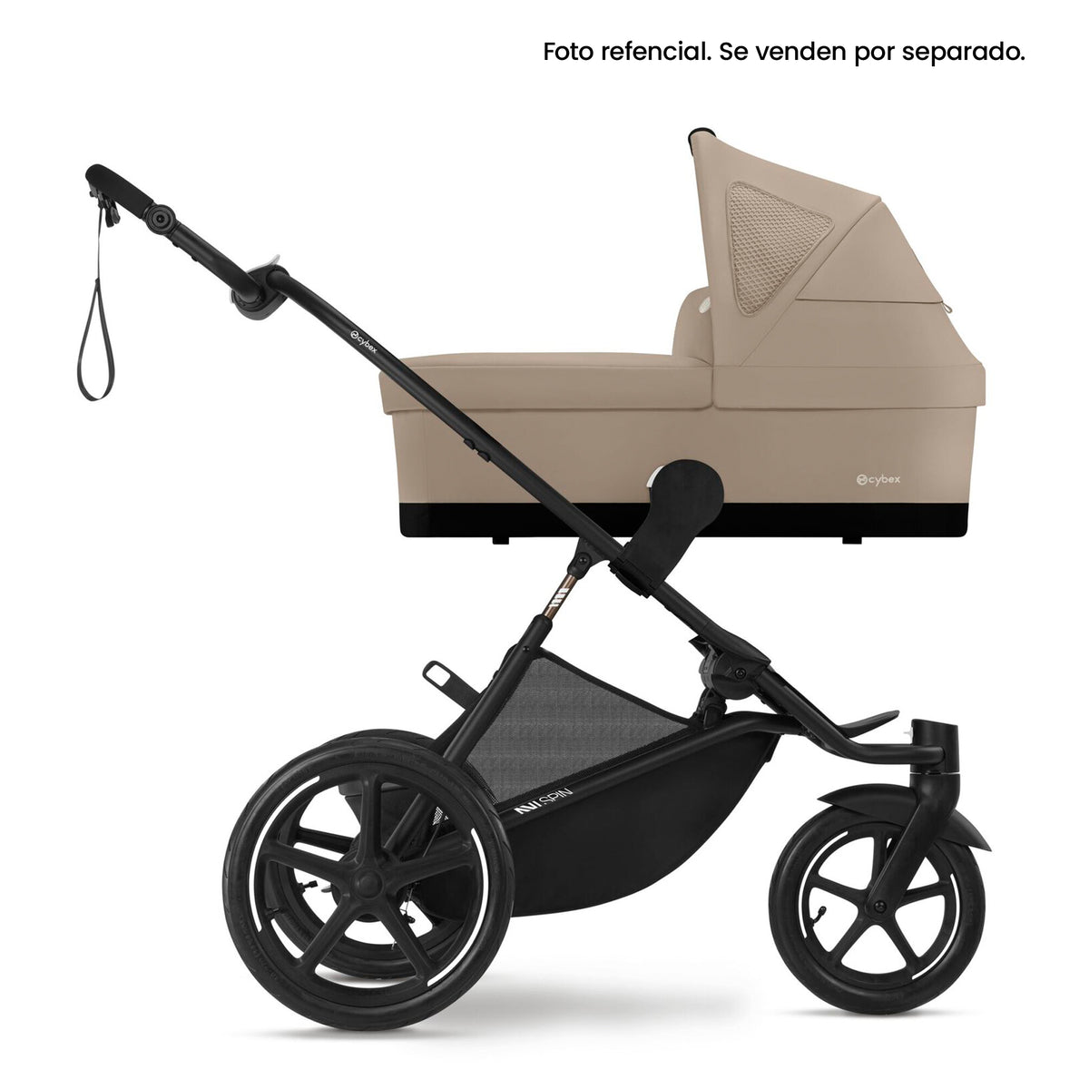 Moisés Cybex Cot S color Almond Beige montado en coche de paseo Cybex, vista lateral (foto referencial, coche se vende por separado)