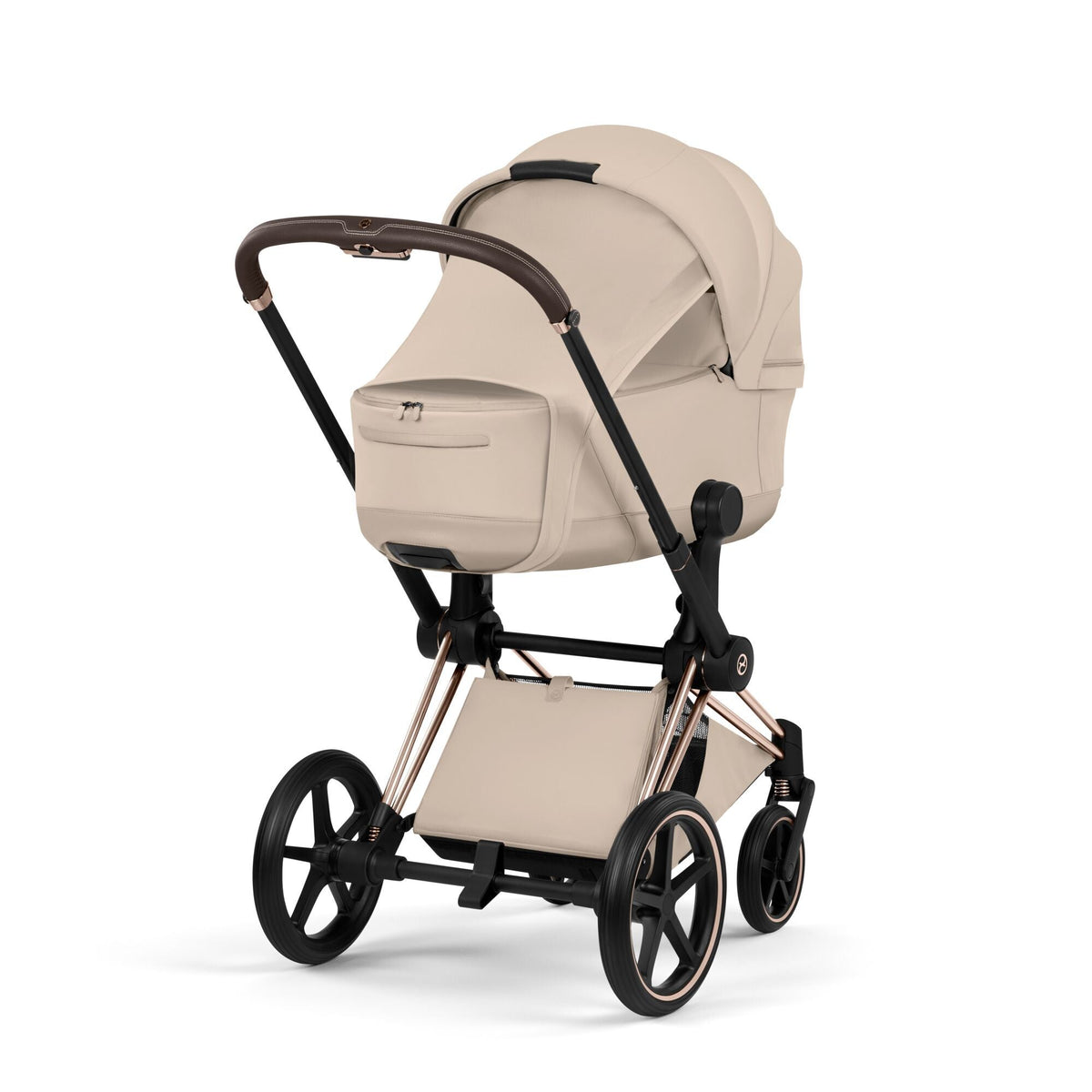 Ventanas panorámicas laterales y bolsillo frontal en moisés CYBEX Priam Beige