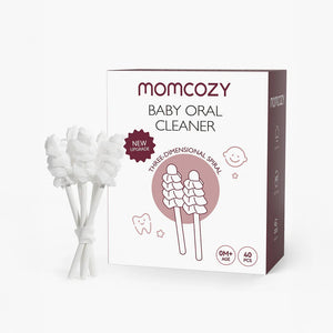 Limpiador de lengua bebé Momcozy — caja Baby Oral Cleaner con diseño espiral 3D, 40 unidades desde 0 meses