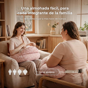 Cojín de lactancia NP008 Momcozy rosa claro con cinturón, pensado para cada integrante de la familia