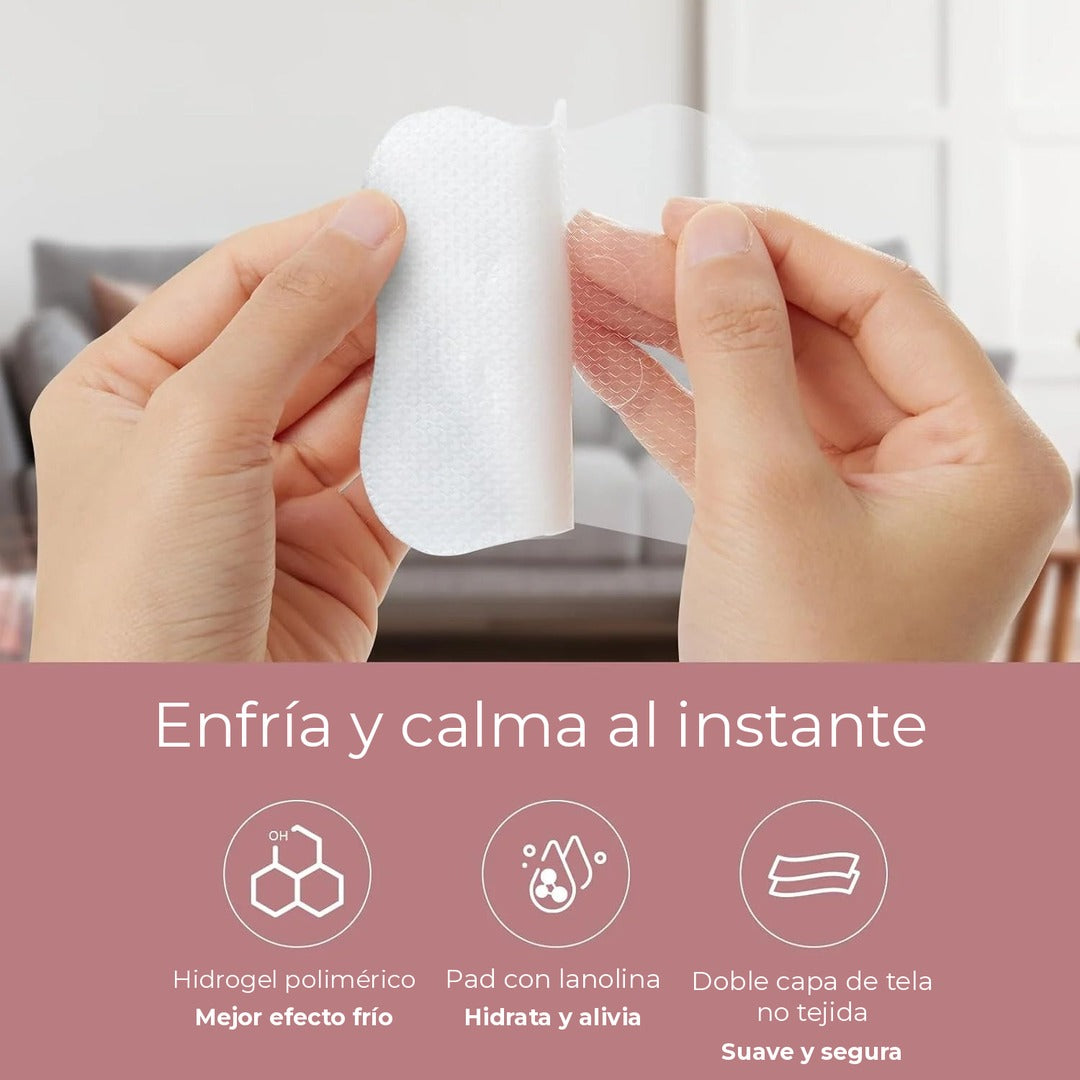 Manos despegando un pad de hidrogel con lanolina, con hidrogel polimérico, lanolina y tela no tejida de doble capa
