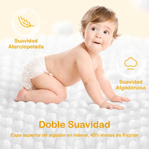 Pañales Babycozy doble suavidad — capa de algodón en relieve con 45% menos de fricción para bebé gateando