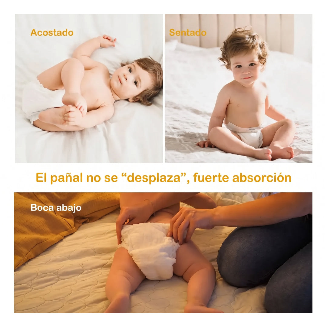 Pañales desechables Babycozy que no se desplazan — absorción firme en posición acostado, sentado y boca abajo