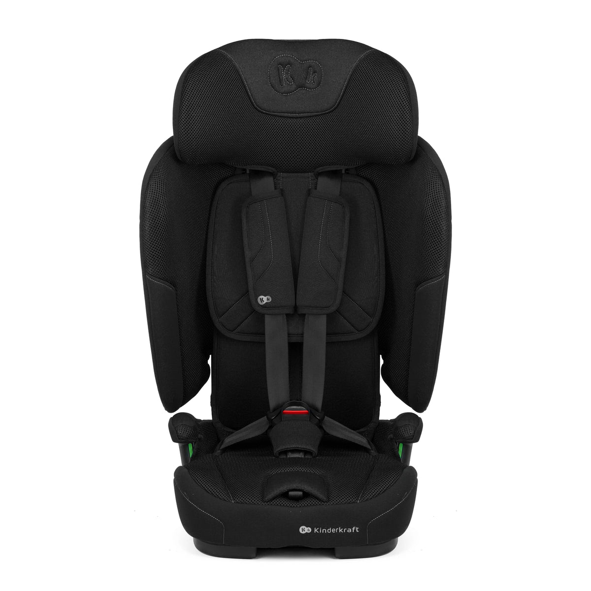 Silla de auto Combinada Fix2Go i-Size Kinderkraft color negro, vista frontal en modo butaca sin arnés, para uso con el cinturón de seguridad del vehículo