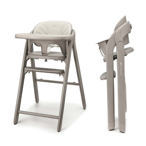 Silla de comer 3 en 1 Tino de Kinderkraft color Beige, vista frontal en ángulo y vista lateral plegada