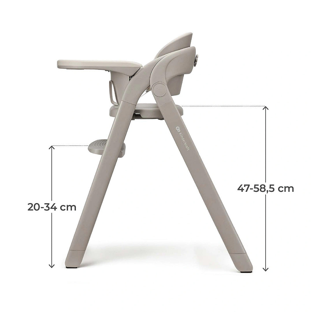Silla de comer 3 en 1 Tino de Kinderkraft color Beige, vista lateral con medidas de altura del asiento y el reposapiés