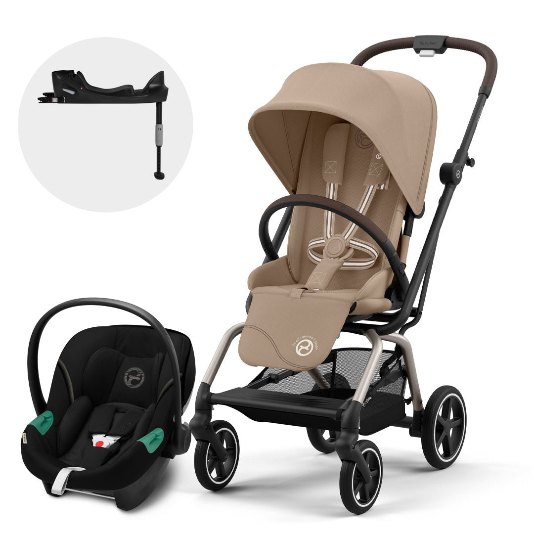 Travel System Eezy S Twist Plus 2 Taupe Almond Beige más silla de auto nido Aton S2 y base One de Cybex