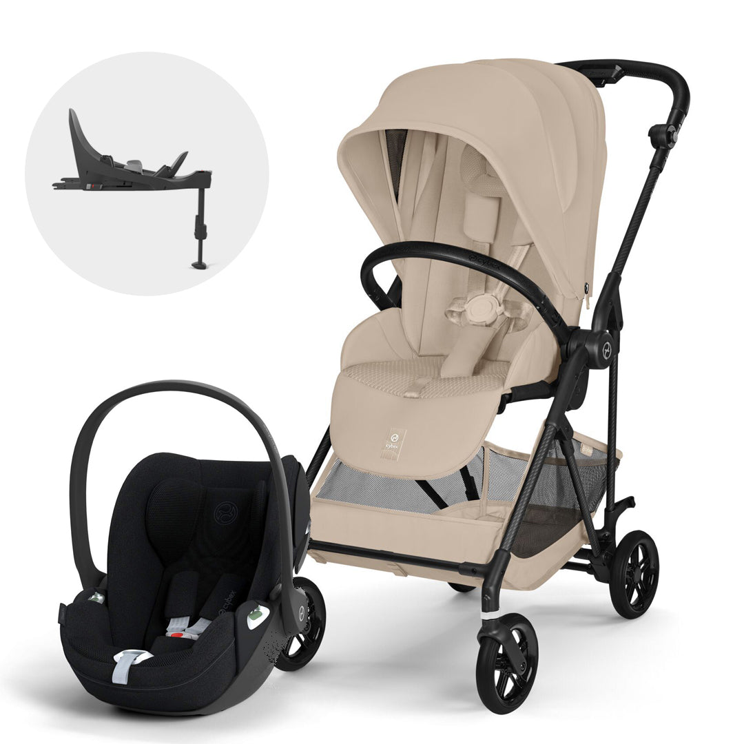 Travel System Melio Carbón Almond Beige con silla Cloud T Sepia Black Plus