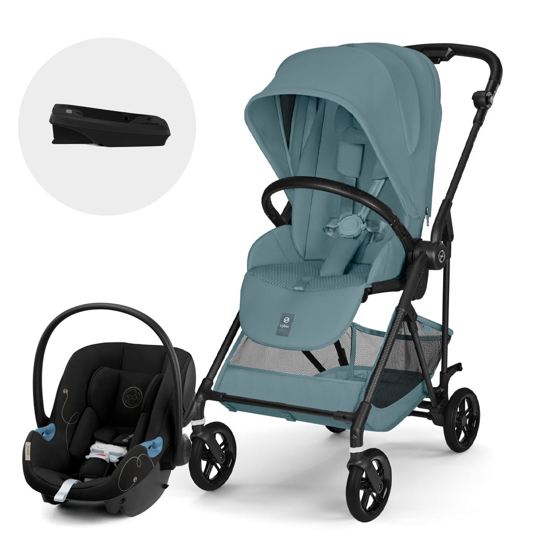 Travel System Melio Carbón Stormy Blue con silla Aton G + Base