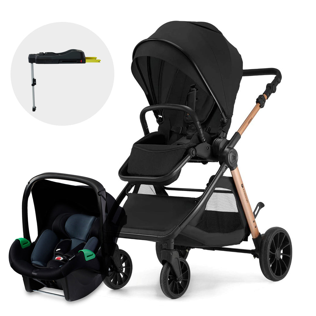 Silla de auto Mink Pro + base + Coche de paseo VESTO 2 Black, vista frontal con asiento orientado hacia adelante
