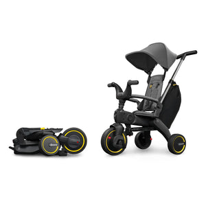 Triciclo evolutivo Liki Trike S3 de Doona plegado y en modo coche, color Grey Hound