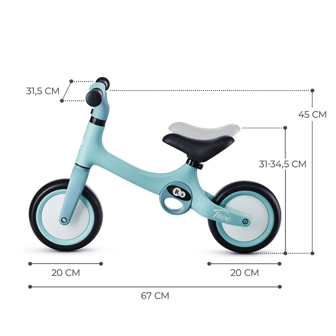 detalle de medidas de Bicicleta de balance Tove color celeste de Kinderkraft