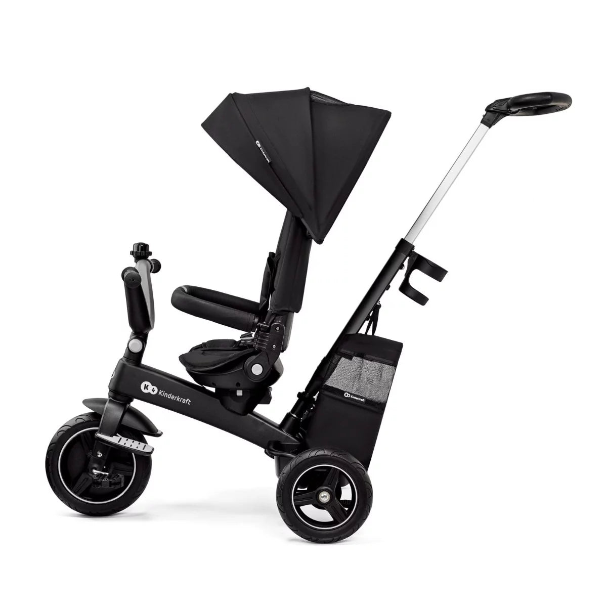 Coche Triciclo negro EASYTWIST de KinderKraft mirando hacia adelante
