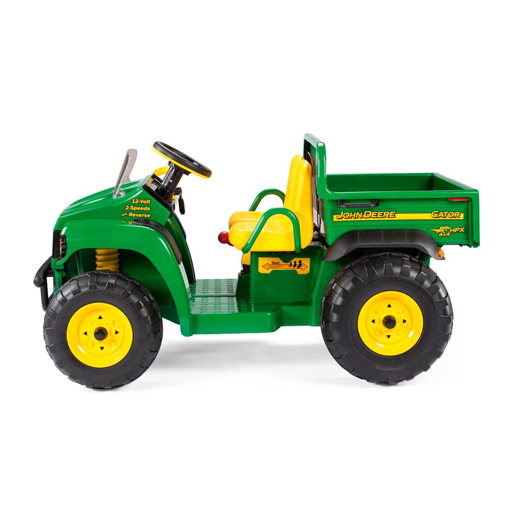 Vehiculo electrico John Deere Gator HPX de Peg Perego color verde cond etalles amarillos